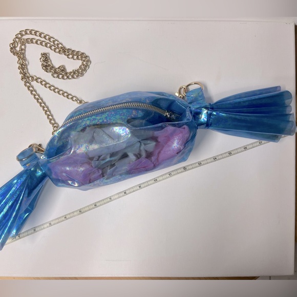 Handmade Blue Oil-slick Clear Vinyl Candy Crossbody - Picture 6 of 7